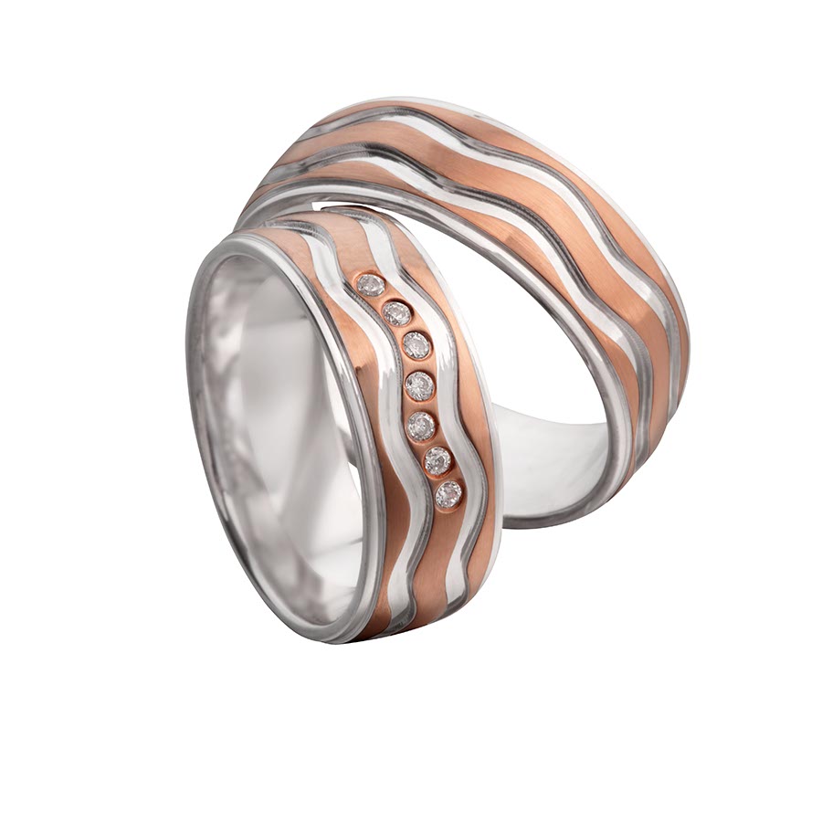 Trauringe / Eheringe 585 Rotgold, Weißgold+Pd 514683-75